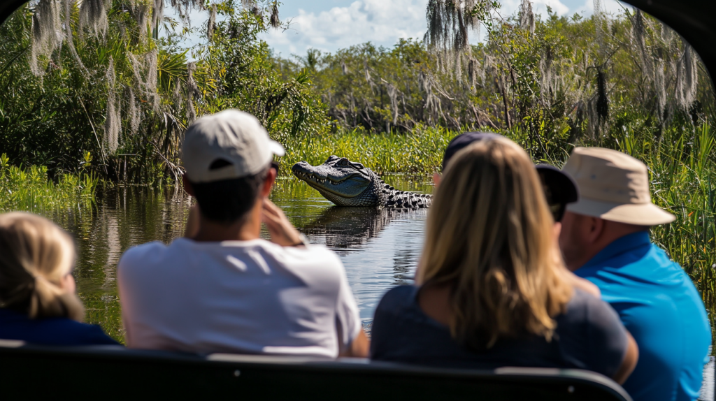 See crocodiles from an airboat tour in the Florida Everglades. 